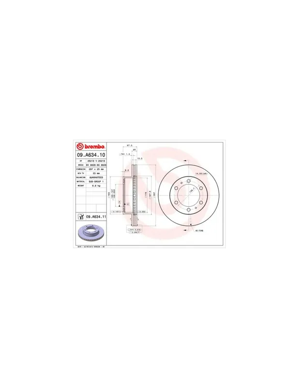 DISCO DE FRENO 2 UNID. X CAJA 09A63411 BREMBO - TOYOTA HILUX (VIGO) III Pick-up (TGN1_, GGN2_, LAN_, GGN1_, KUN2_, - Eje delant Garantía Incluida