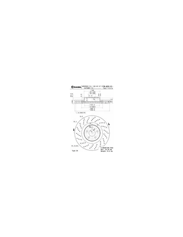 Compra Hoy DISCO DE FRENO 1 UNID. X CAJA 09A81911 BREMBO - MERCEDES-BENZ CLASE S Sedán (W221) - Eje delantero