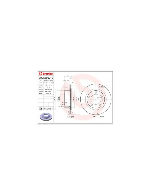 DISCO DE FRENO 1 UNID. X CAJA 09A96611 BREMBO - LEXUS LX (URJ201) - Eje delantero Profesional