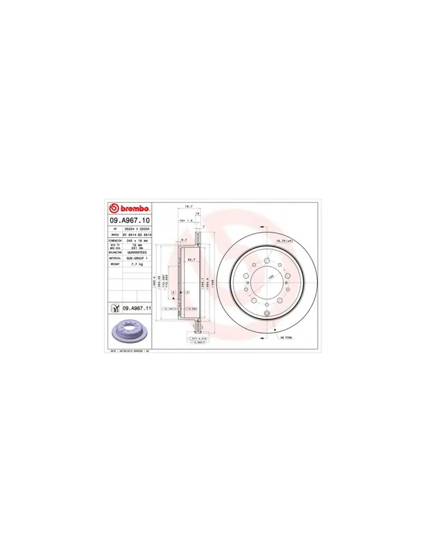 DISCO DE FRENO 1 UNID. X CAJA 09A96711 BREMBO - LEXUS LX (URJ201) - Eje trasero A Buen Precio