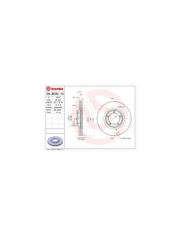 Rebajas DISCO DE FRENO 2 UNID. X CAJA 09B03010 BREMBO - HYUNDAI H 200 Furgón - Eje delantero