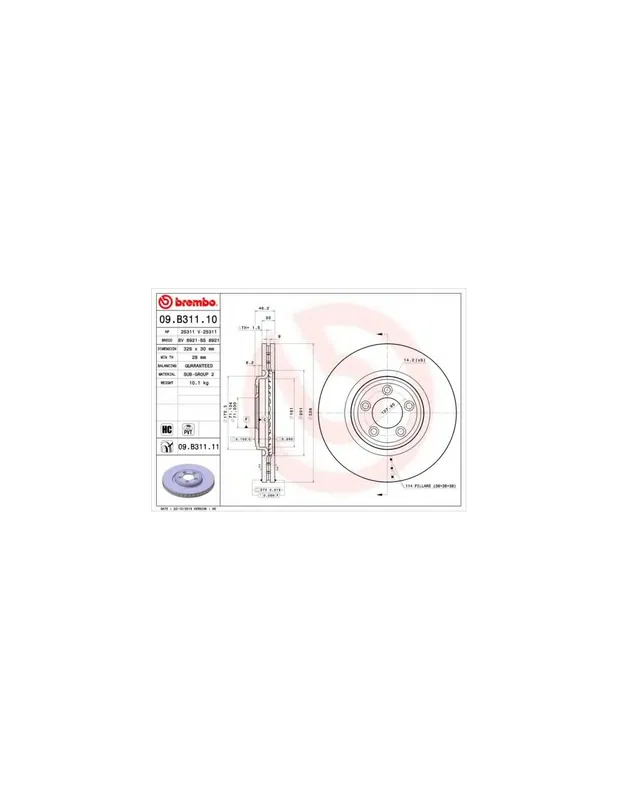 Edición Limitada DISCO DE FRENO 1 UNID. X CAJA 09B31111 BREMBO - JAGUAR XF Sedán (_J05_, CC9) - Eje delantero