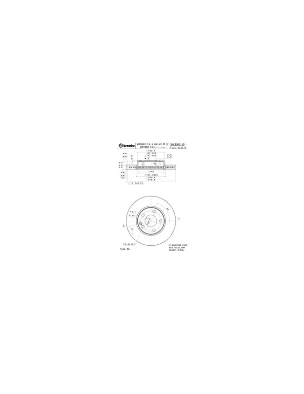 Marca Reconocida DISCO DE FRENO 2 UNID. X CAJA 09B34341 BREMBO - MERCEDES-BENZ CLASE A (W176) - Eje delantero
