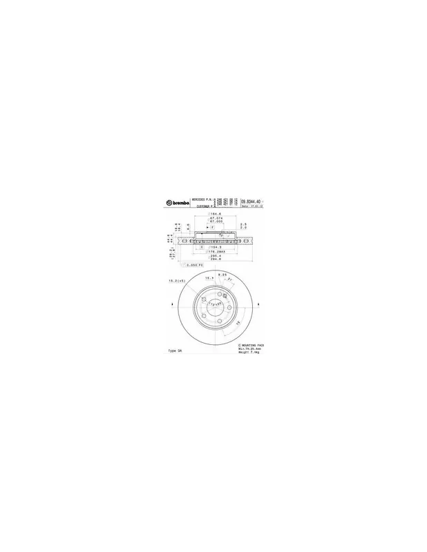 DISCO DE FRENO 1 UNID. X CAJA 09B34441 BREMBO - MERCEDES-BENZ CLASE GLA (X156) - Eje delantero Gran Oferta