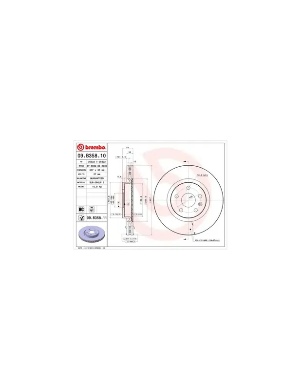 DISCO DE FRENO 1 UNID. X CAJA 09B35810 BREMBO - OPEL INSIGNIA - Eje delantero Descuento