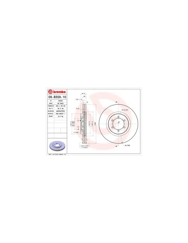 DISCO DE FRENO 2 UNID. X CAJA 09B35910 BREMBO - HYUNDAI TERRACAN (HP) - Eje delantero Última Versión