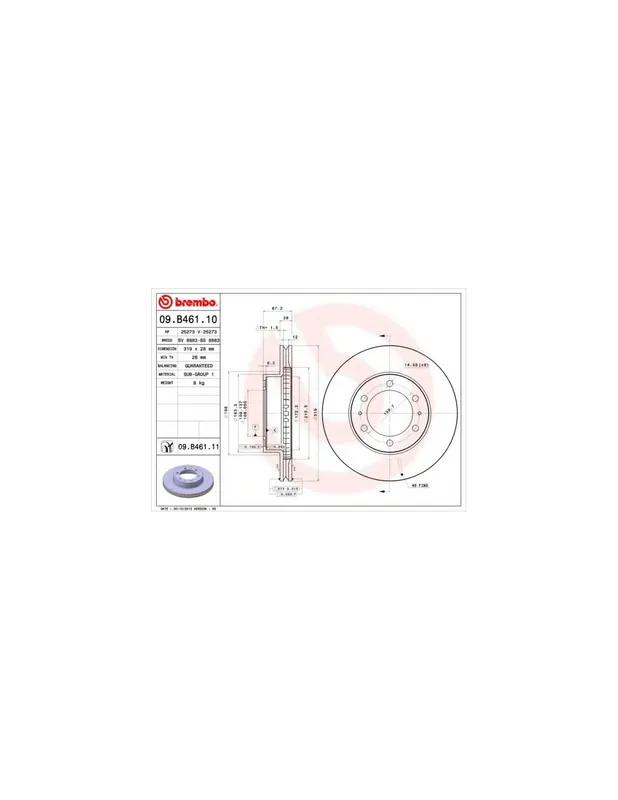 DISCO DE FRENO 2 UNID. X CAJA 09B46111 BREMBO - TOYOTA LAND CRUISER PRADO (LJ12_, KDJ12_, KZJ12_, GRJ12_, TRJ12_) - Eje delante Solo Por Tiempo Limitado