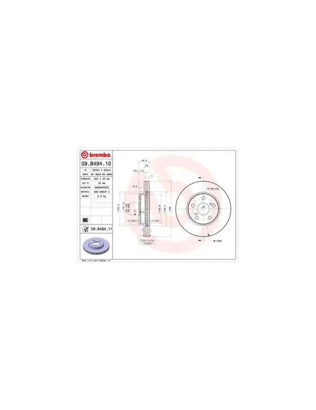 Precio De Oferta DISCO DE FRENO 2 UNID. X CAJA 09B49410 BREMBO - LEXUS CT (ZWA1_) - Eje delantero