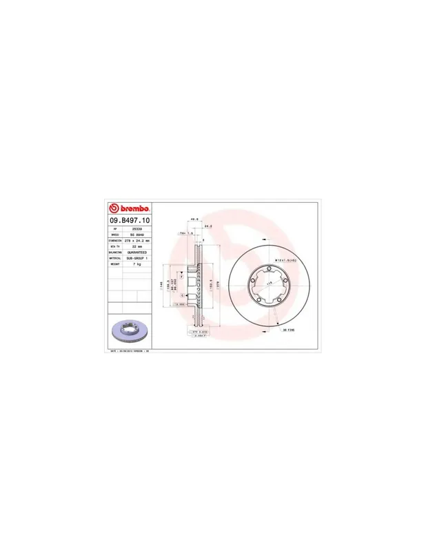 Mejor Calidad DISCO DE FRENO 2 UNID. X CAJA 09B49710 BREMBO - NISSAN CABSTAR Caja/Chasis (F23, H41, H42) - Eje delantero