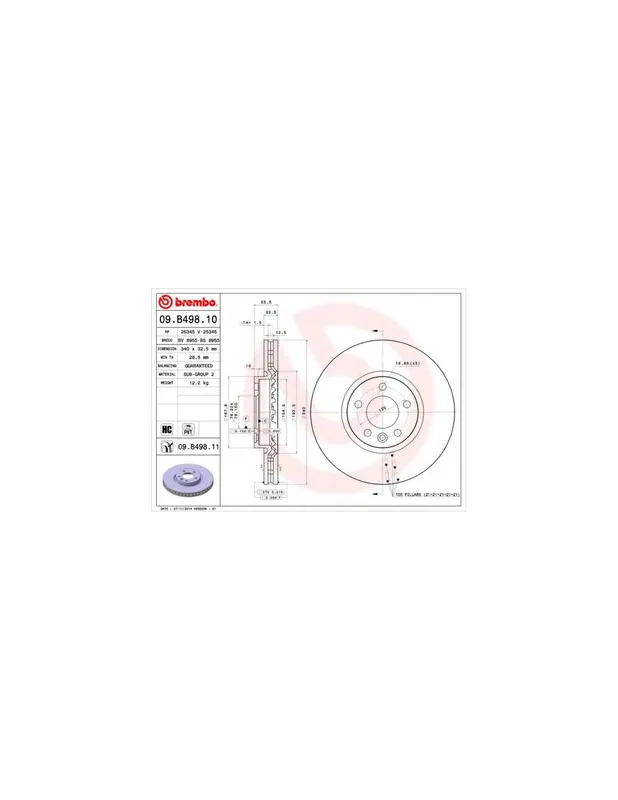 Ordena Ya DISCO DE FRENO 1 UNID. X CAJA 09B49810 BREMBO - VW TRANSPORTER Mk V Caja/Chasis (7JD, 7JE, 7JL, 7JY, 7JZ, 7FD, - Eje delantero