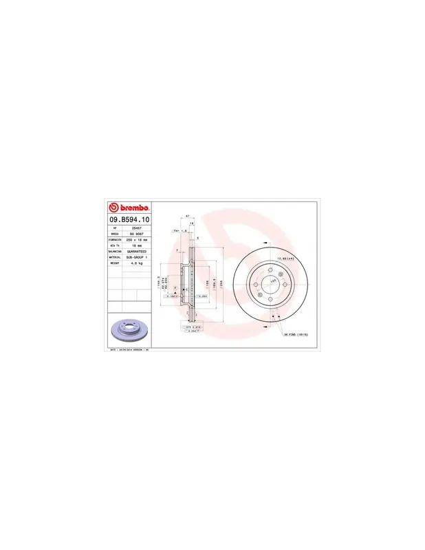 DISCO DE FRENO 2 UNID. X CAJA 09B59410 BREMBO - HYUNDAI i20 (PB, PBT) - Eje delantero Lujoso