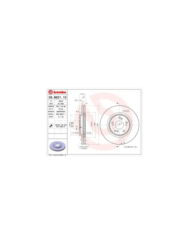 Alta Calidad DISCO DE FRENO 2 UNID. X CAJA 09B62110 BREMBO - HONDA ACCORD VII Tourer (CM) - Eje delantero
