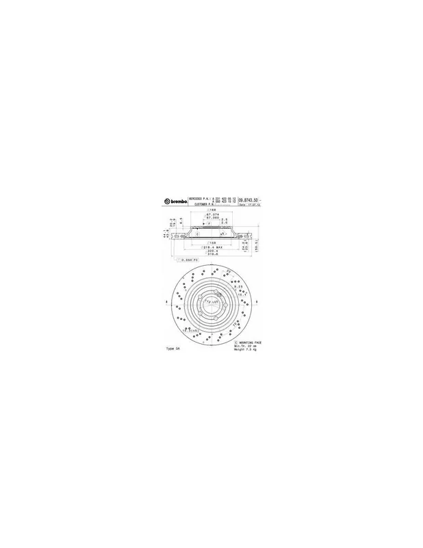 Precio Económico DISCO DE FRENO 2 UNID. X CAJA 09B74351 BREMBO - MERCEDES-BENZ SL (R231) - Eje trasero
