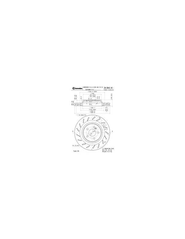 DISCO DE FRENO 1 UNID. X CAJA 09B84241 BREMBO - MERCEDES-BENZ SL (R230) - Eje trasero Solo Por Tiempo Limitado