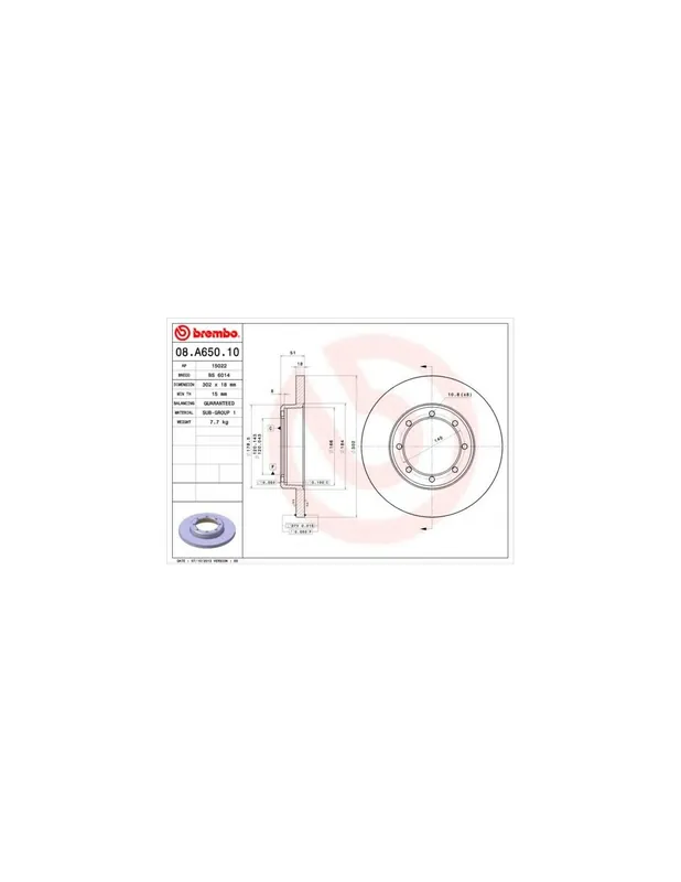 Imprescindible (Must-Have) DISCO DE FRENO 2 UNID. X CAJA 08.A650.10 BREMBO - RENAULT MASTER III Autobús (JV) - Eje trasero