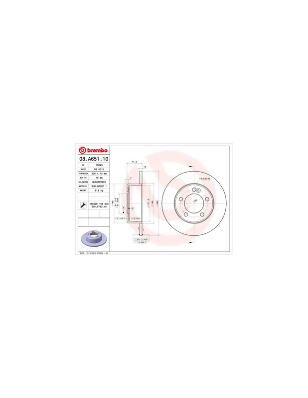 DISCO DE FRENO 2 UNID. X CAJA 08.A651.10 BREMBO - NISSAN NV400 Furgón - Eje trasero Artesanal