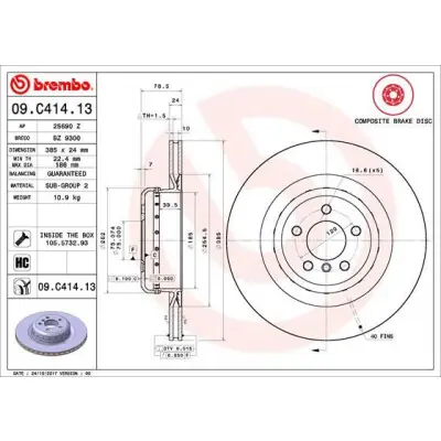 Garantía De Devolución De Dinero Disco de freno BREMBO 09.C414.13