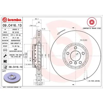 Artesanal Disco de freno BREMBO 09.C416.13