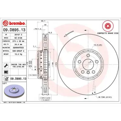 Envío Gratis Disco de freno BREMBO 09.D895.13