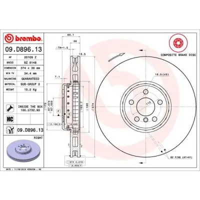 Disco de freno BREMBO 09.D896.13 Hecho A Mano
