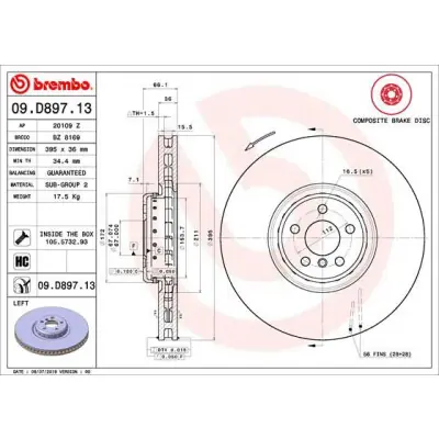 Marca Reconocida Disco de freno BREMBO 09.D897.13