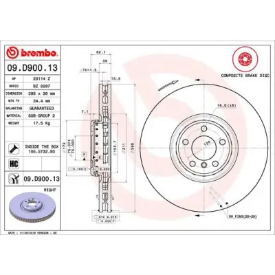 Disco de freno BREMBO 09.D900.13 Últimas Unidades