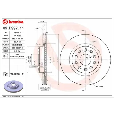 Garantía Incluida Disco de freno BREMBO 09.D992.11