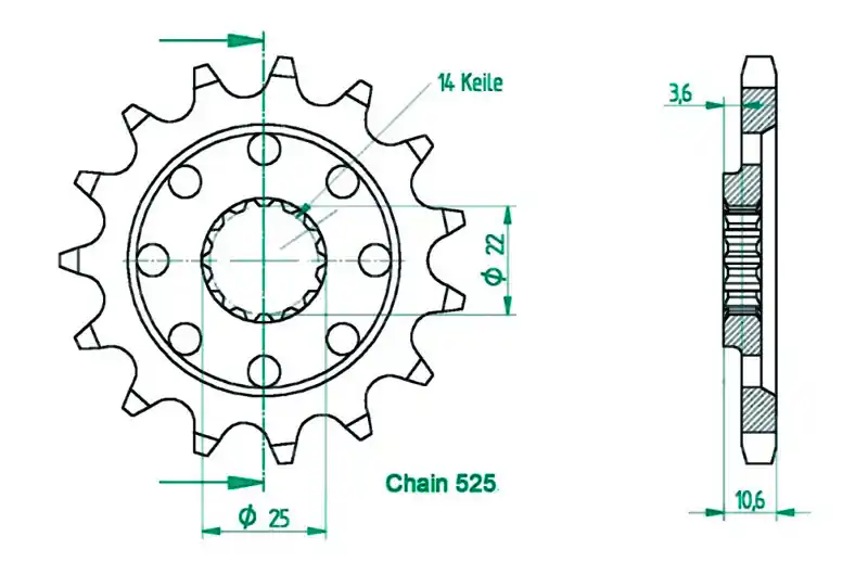 Artesanal Piñón de arrastre Esjot 14/525 Racing | MV Agusta F4 1000 / F4 1000 R 1+1 ...