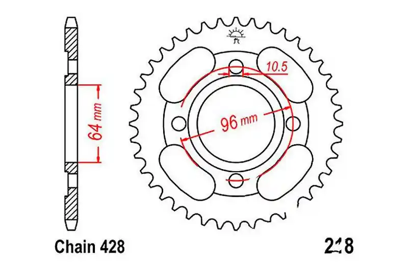 Corona JT 44/428 Acero | Honda CG 125 ES 2004-2008 Última Versión