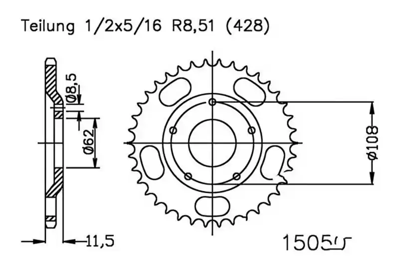 Corona Esjot 53/428 Acero | Sachs X-Road 125 2005-2006 / XTC 125 4T 2002-2007 Artesanal