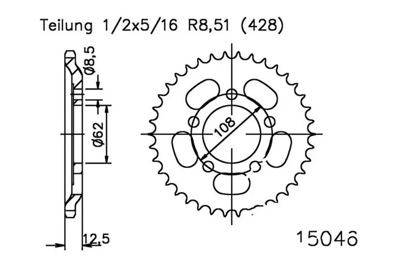 Corona Esjot 49/428 Acero | Yamaha SR 250 SP 1985 / MZ/MUZ RT 125 2000-2006 Solo Hoy