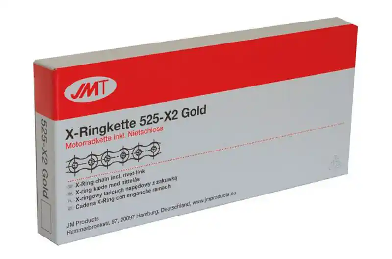 Alta Calidad Cadena JMT 525X2/114 X-Ring Gold (Enganche a remachar)